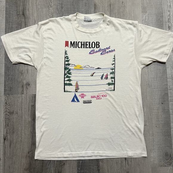 VTG Michelob Sailboard Series 1980s Paper Thin See Through Sailing T Shirt Sz XL - Picture 1 of 5